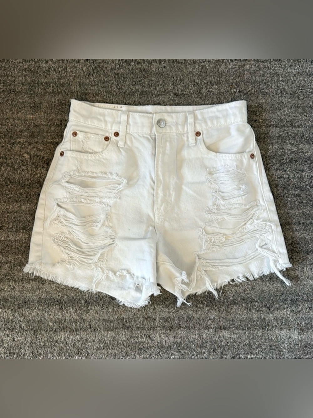 American Eagle white distressed denim high rise shorts
